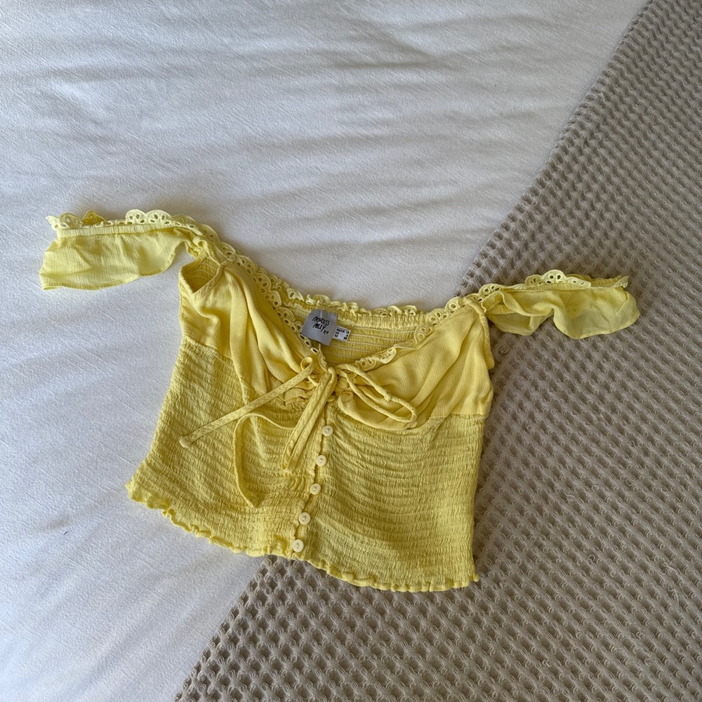 Princess Polly Light Yellow Off-Shoulder Crop Top